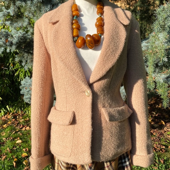 Vintage Wool-Mohair-Alpaga Winter Jacket Camel Tan Brown Oversize Cozy Blazer - Picture 1 of 8